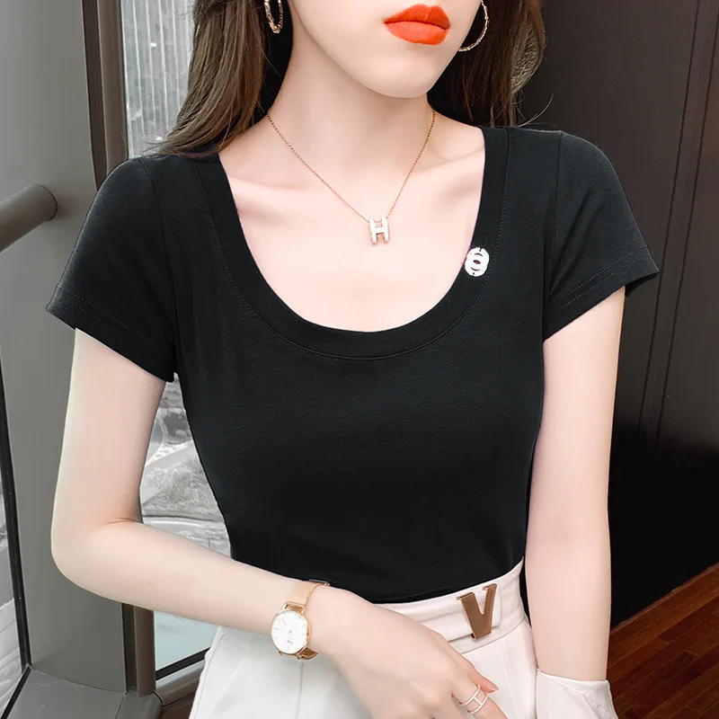 

BOBOKATEER Fashion Tshirt Women 2021 Short Sleeve Female Clothing Mujer Camisetas Plus Size Woman Tshirts Cotton Tee Shirt Femme