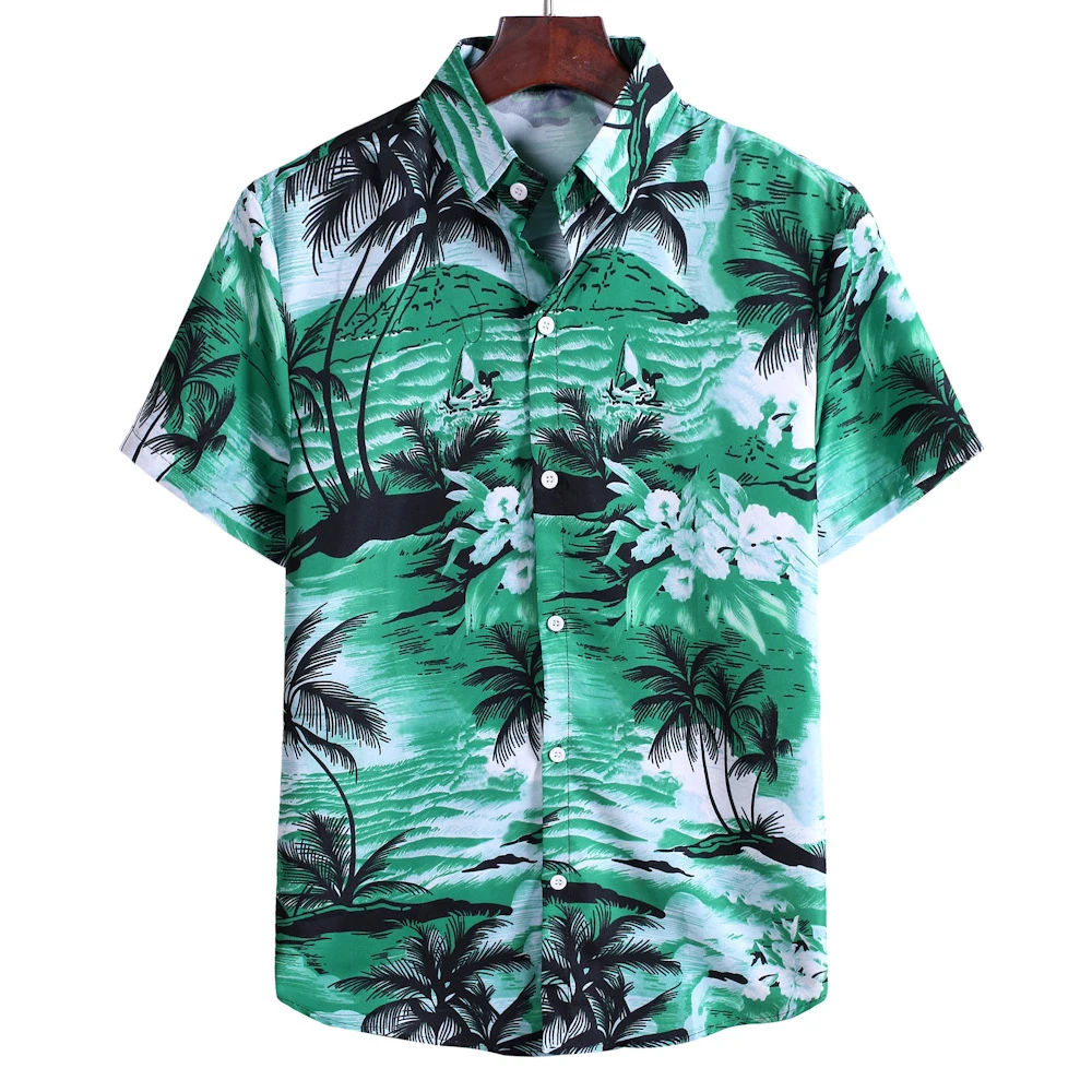 Summer New Hawaiian Men's Shirt Polo Short Sleeve Beach Holiday Top Casual Loose Seaside Style Fashion Color