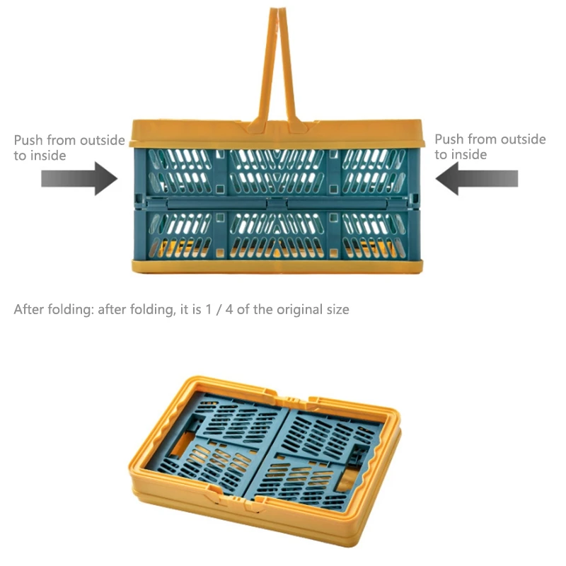 

Foldable Portable Plastic Storage Basket Portable Multifunctional Portable Shopping Basket (Blue+Yellow)