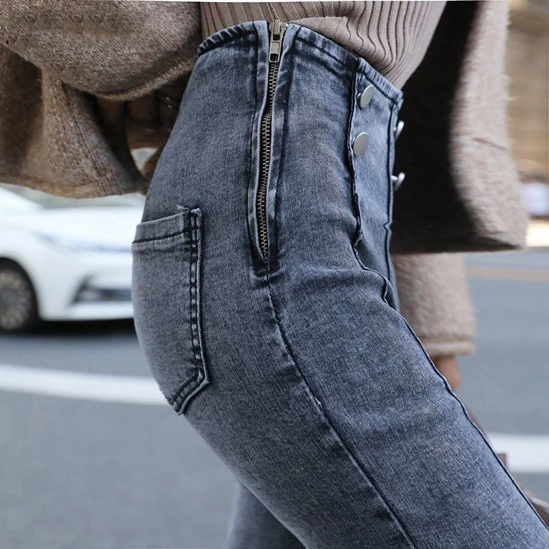 

Side Zipper High Waist Skinny Jeans Women Korean Fashion Pencil Pantalones De Mezclilla Streetwear Slim Denim Trousers Female
