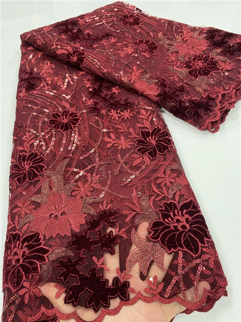 

NIAI 2020 Nigerian Velvet Lace Fabrics High Quality African Net Lace Fabric With Sequins French African Lace Fabric XY3525B-3