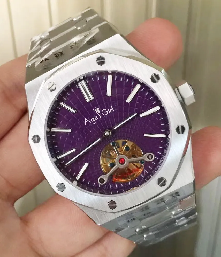 Роскошные брендовые Новые Мужские автоматические механические Tourbillon сапфировое серебро розовое золото светящиеся синие Черные часы прозрачные AAA - Цвет: Blued