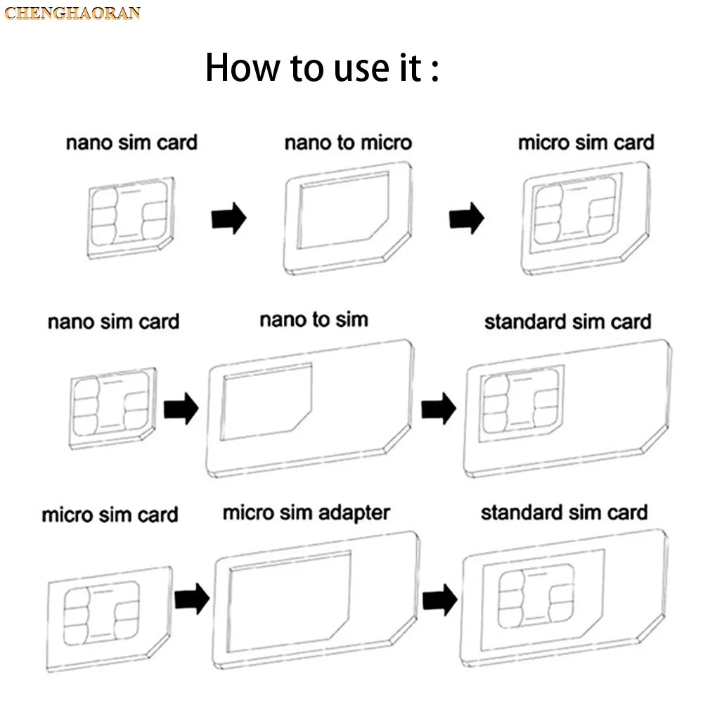 1000 комплектов (4000 шт.) 4 в 1 Noosy Nano Micro SIM адаптер для извлечения SIM-карты iPhone 5 5S 6 6plus 7
