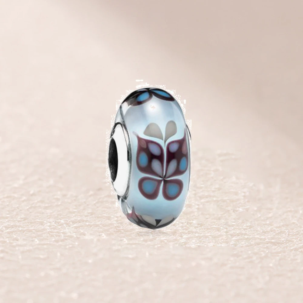 

791622 Butterfly silver charm with light blue Murano glass