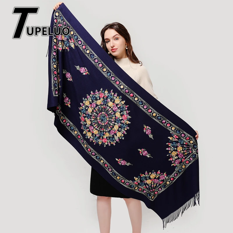 Элегантный кашемировый шарф с цветочной вышивкой для женщин новинка 2020 модные