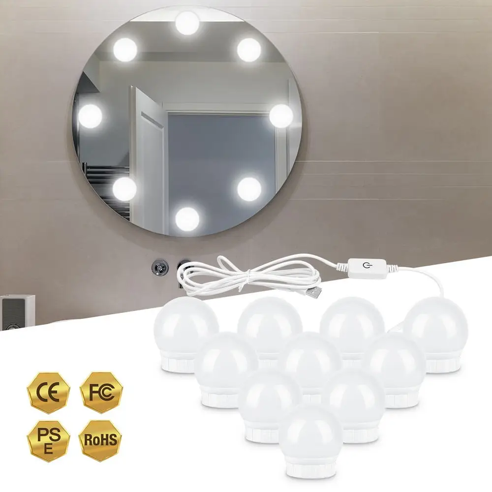 

10W 220V Makeup Mirror Light Bulb USB Mirror Headlight Led Light String Stepless Dimmable Wall Lamp Mirror Wedding Party Decor