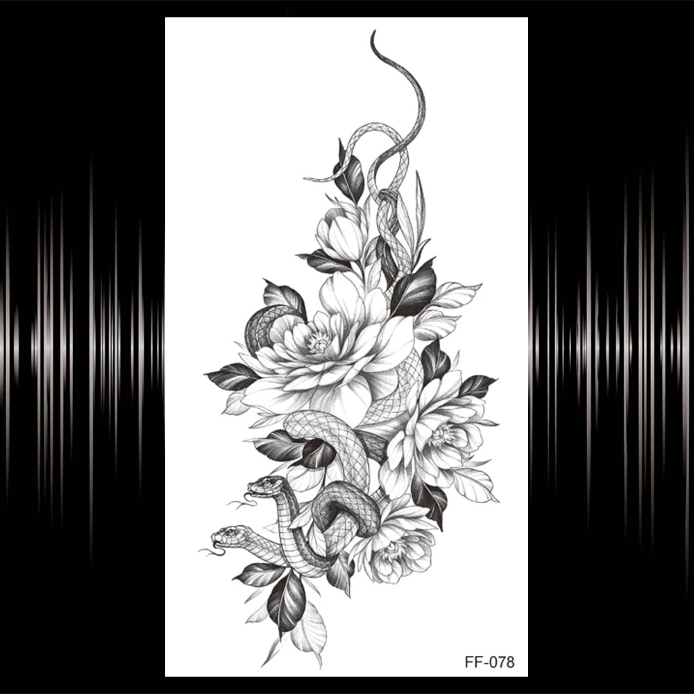 Тату временная для женщин наклейка-наклейка со змеиным цветком и бабочкой