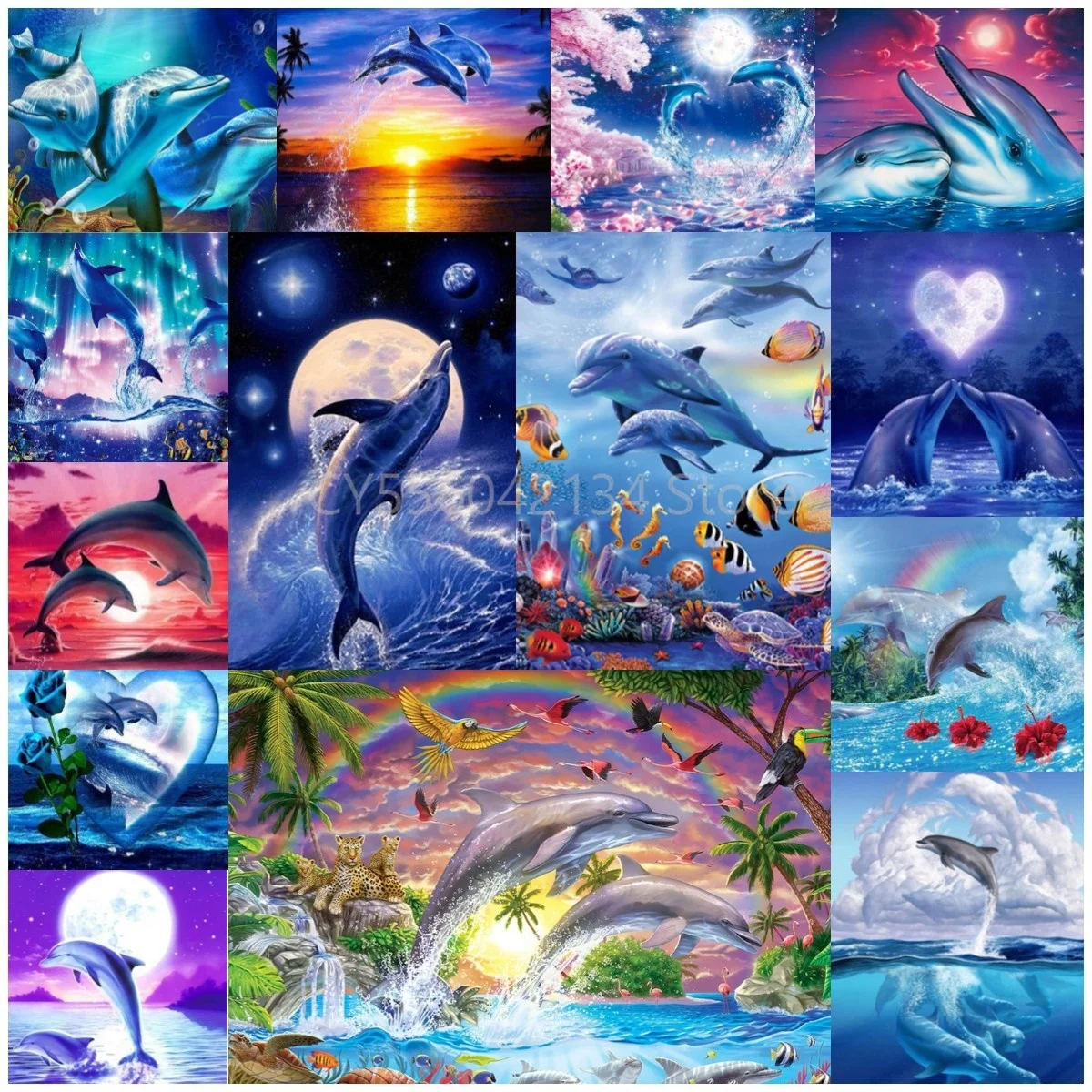 

Full Round Drill 5d Diamond Painting Kit Dolphin Diy Diamond Embroidery Cross Stitch Animals Rhinestone Mosaic Home Decor