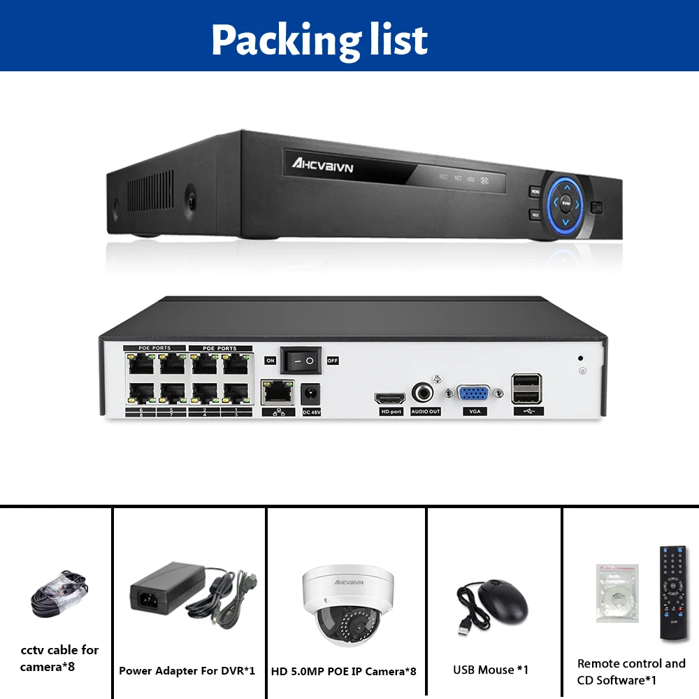 AHCVBIVN 8CH комплект видеонаблюдения 5MP система безопасности камера POE NVR с 5.0MP IP CCTV