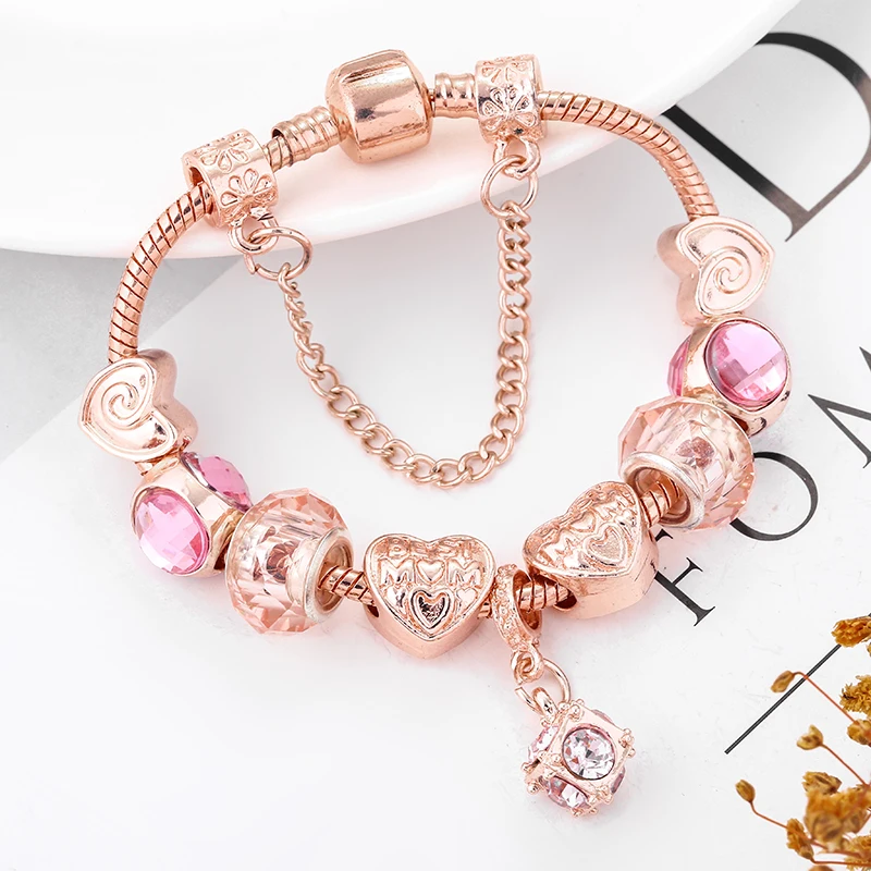 CHIELOYS Rose Gold Crystal Bracelets For Women Fashion Brand Charm &amp Bangles With Heart Charms Pulseira Gift | Украшения и