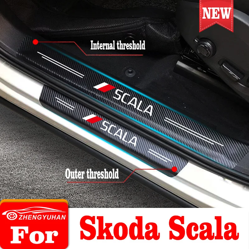 

Защитная Наклейка на порог двери автомобиля для Skoda Scala 2008-2021, искусственная кожа, защитные наклейки на порог двери автомобиля, аксессуары дл...