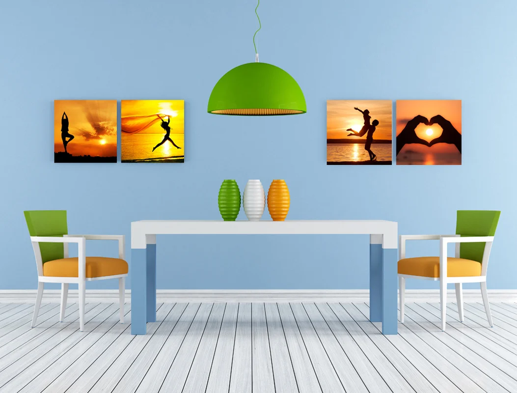 Пейзаж Картина на холсте человек пляж Wall Art плакат 4 шт. красивые закат HD печати