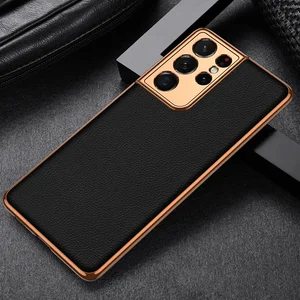 Luxury Plating Leather Texture Case for Samsung Galaxy S21 Ultra S21
Plus 5G Cover Hard Protective Phone Case Anti-Konck Coques
