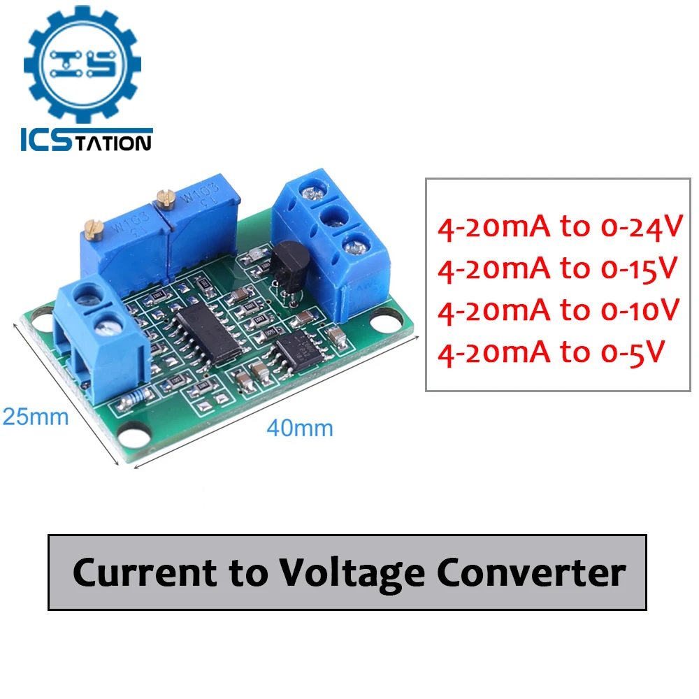 4-20mA to 0-24V 0-15V 0-10V 0-5V Current to Voltage Converter Signal Conversion Module I/V Transmitter Power Supply Board
