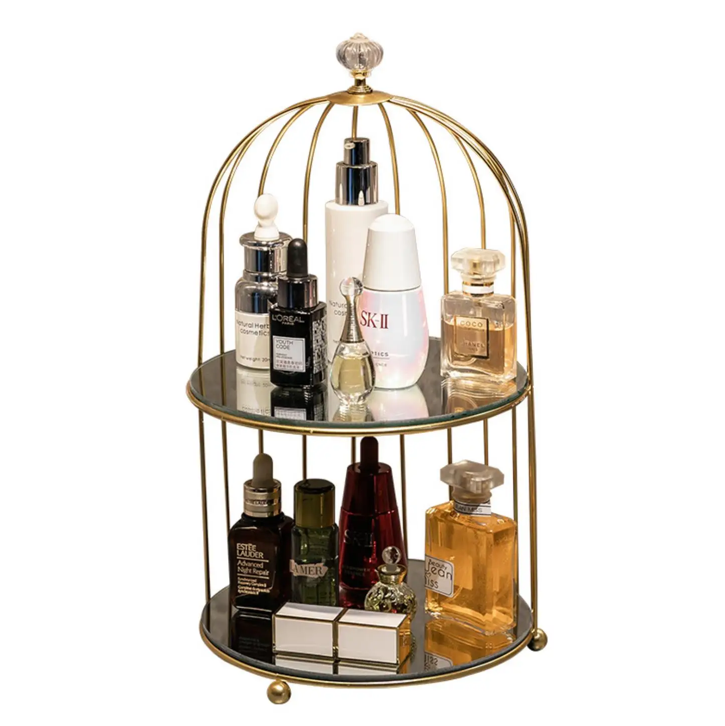 

Cosmetics Iron Storage Rack Antique Bird Cage Jewelry Holder Dessert Cupcake Stand Necklace Earring Lipstick Perfume Organizer