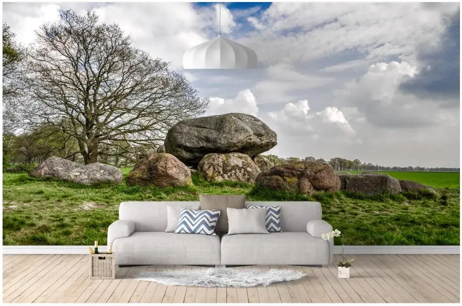 

Настенные 3d фотообои на заказ, обои в европейском стиле с ворсом камня, Лесной Зеленый пейзаж, для гостиной, 3 d в рулонах