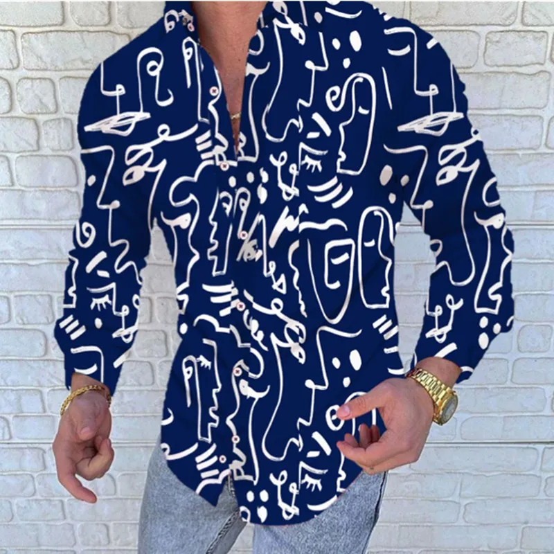 New Style Men's Casual Long Sleeve Shirts Fashion Flower 3D Printed Turn-Down Collar Slim Fit Gothic Party Single-Breasted Shirt