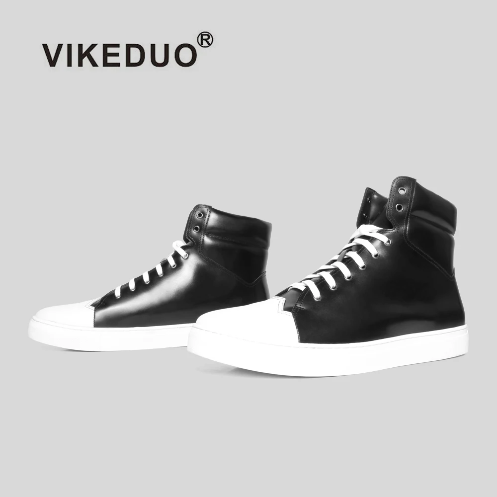

Vikeduo Hand Made Casual Modern Style Sneaker Footwear Ankle China Men Black Calfskin Shoes Leather High Top Leather Shoes
