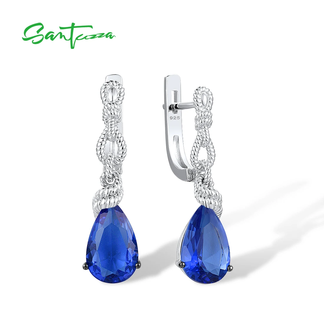 

SANTUZZA Pure 925 Sterling Silver Earrings For Women Sparkling Pear Blue Stones Drop Earrings Classic Wedding Fine Jewelry