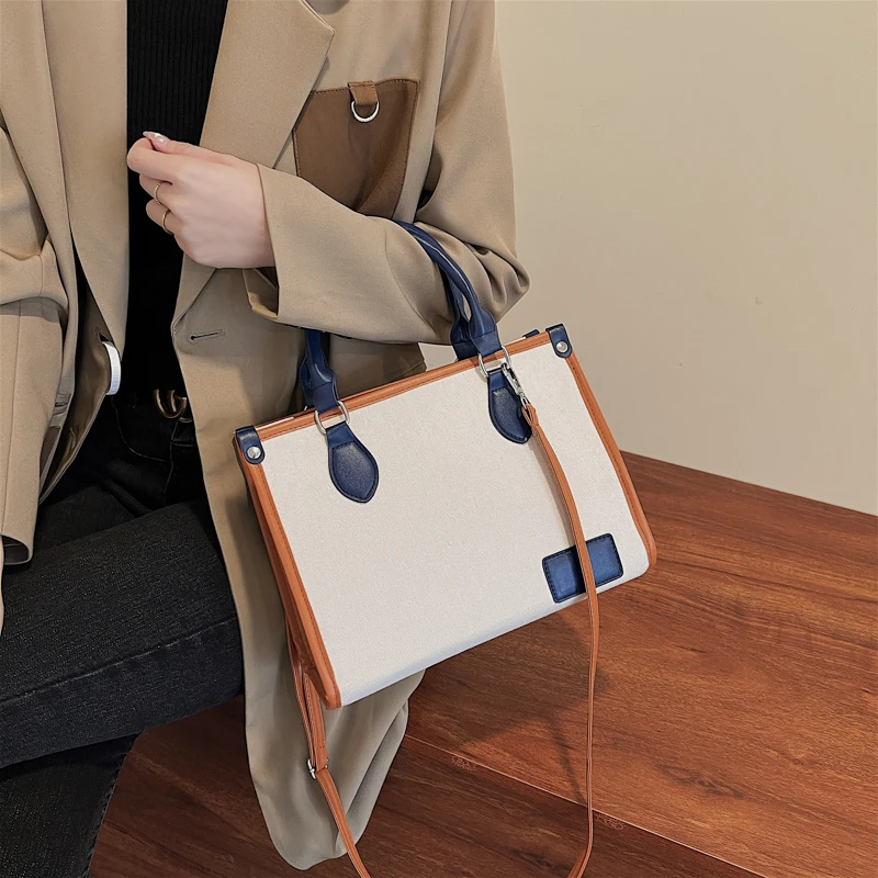 

Брендовая женская сумка через плечо, вместительные холщовые тоуты, дизайнерская сумка контрастных цветов на плечо, роскошные сумки для пок...