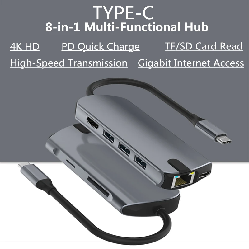 USB концентратор 3,0 с адаптером питания SD TF карта HDMI ридер RJ45 Ethernet PD зарядное устройство USB-C type-C мульти концентратор для Mackbook Pro