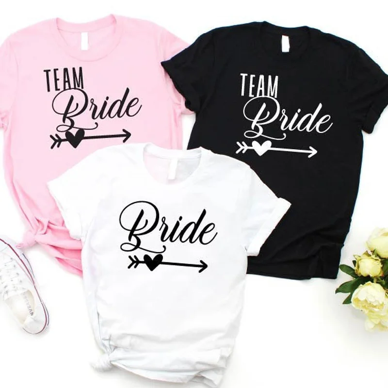 

Women Tshirt Aesthetic Letter Print Ulzzang T-shirt Bachelorette Wedding Party Shirts Tops Team Bride