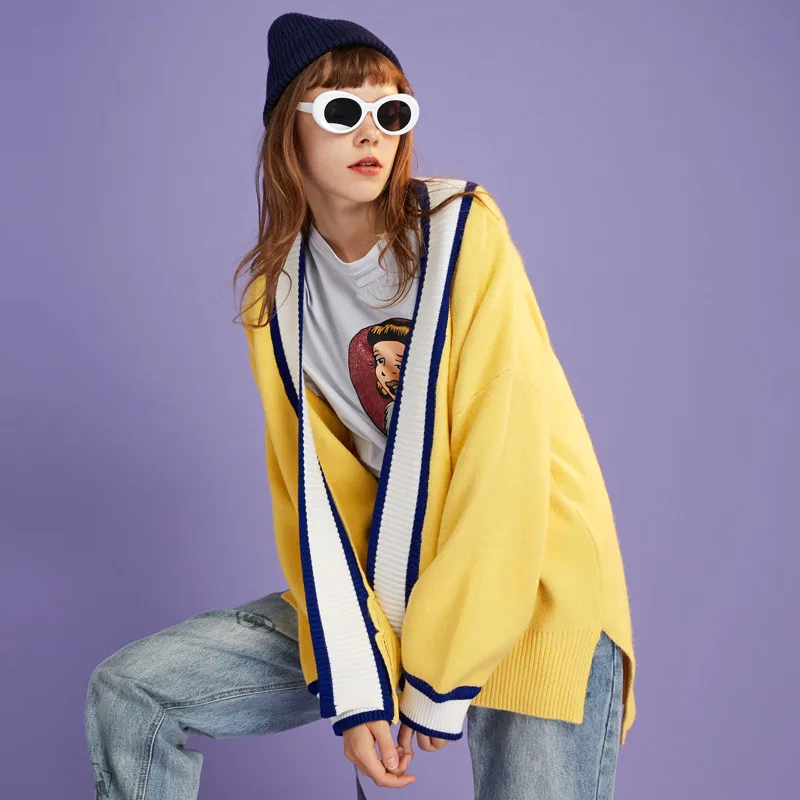 UNIFREE 2022 Autumn And Winter New Arrival Sweater Women Top Yellow Color Korean Fashion Loose Clothing Cardigan |