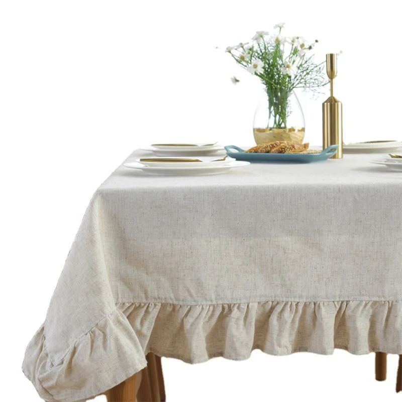 rustic vintage flounces ruffle trim tablecloth washable cotton linen rectangular table cover for kitchen farmhouse free global shipping