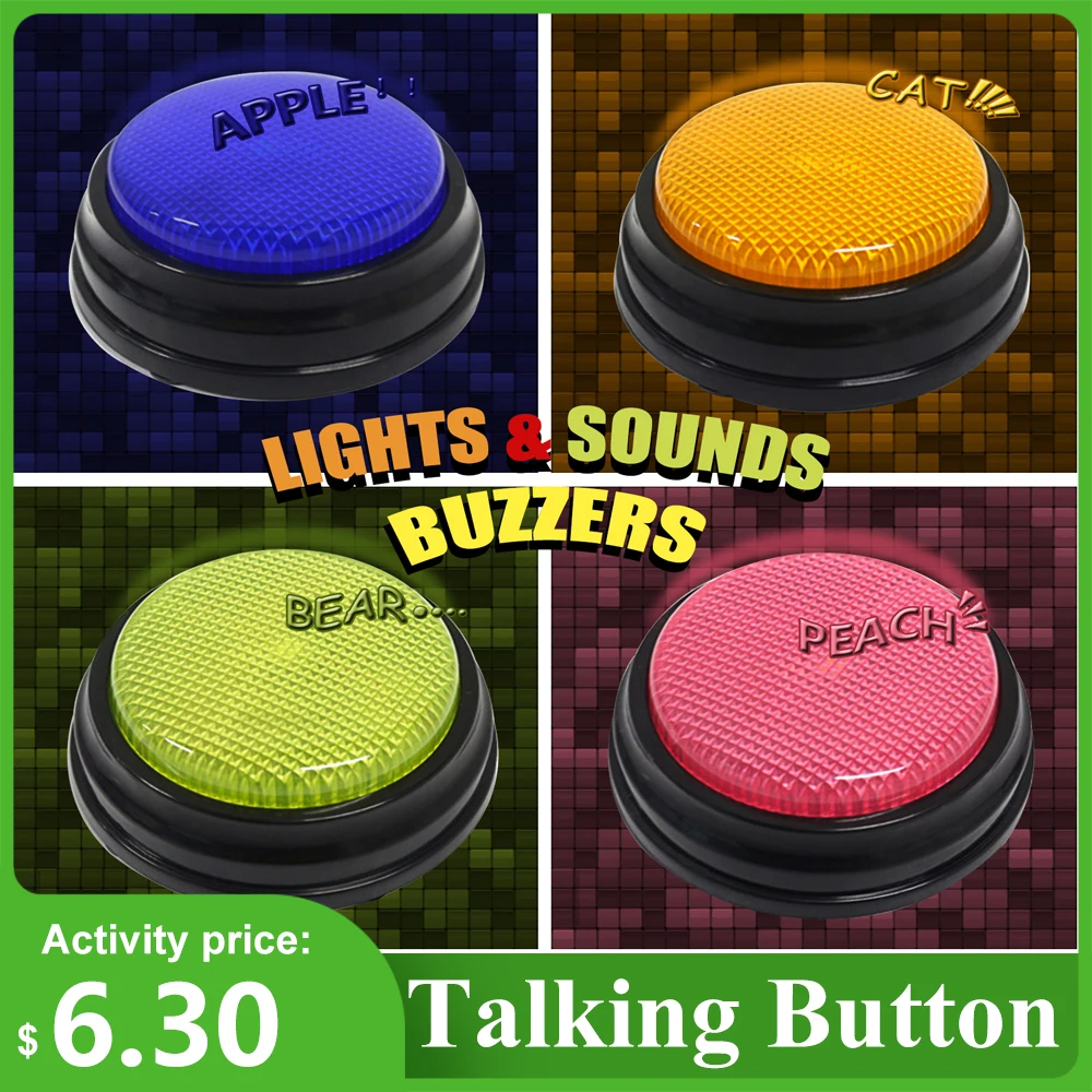 Recordable Talking Button Learning Resources Buzzers for Kids Pet Dog Interactive Toy Answering Buttons Party Noise Makers