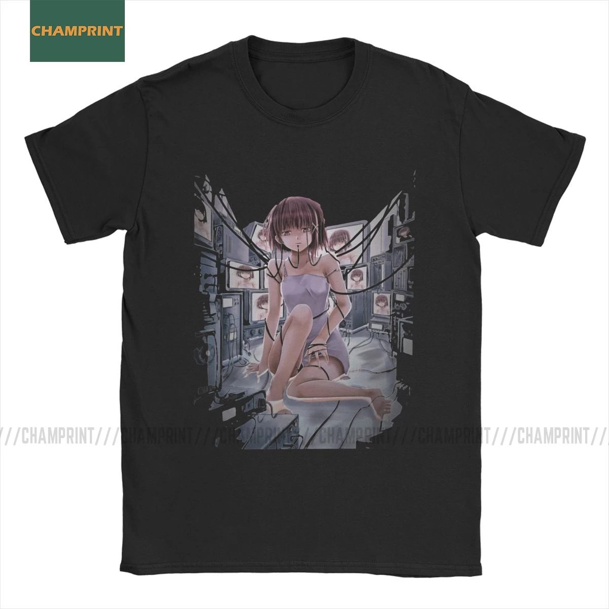 Lain Iwakura серийные эксперименты футболка для мужчин глитч Манга Девушка научная Fi