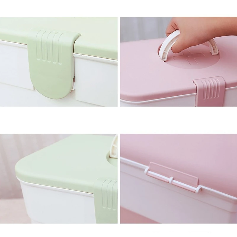 

First Aid Storage Box Container Bin with Handle and Removable Tray Family Emergency Medicin Kit Case Organizer