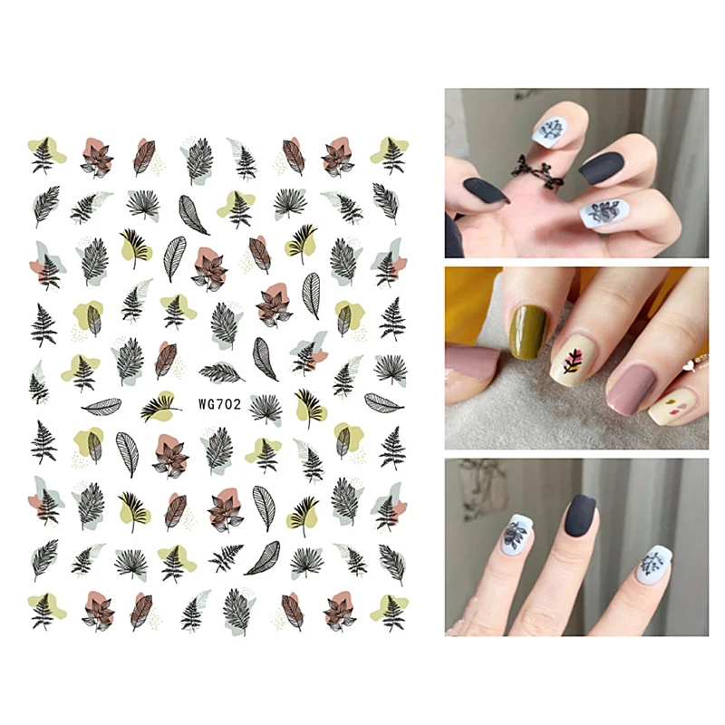 

10PCS 3D Abstract Characters Flowers Leaves Nail Stickers Letter Nail Decoration Applique Nail Art Supplies Slider WG692