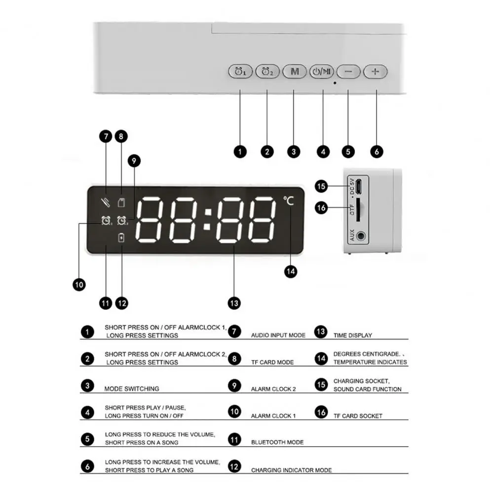 Новый B119 Зеркальный Беспроводной Bluetooth Динамик Портативные Мини-будильник Для Xiaomi LED Музыкальный Плеер Настольный Бас 2021 года.