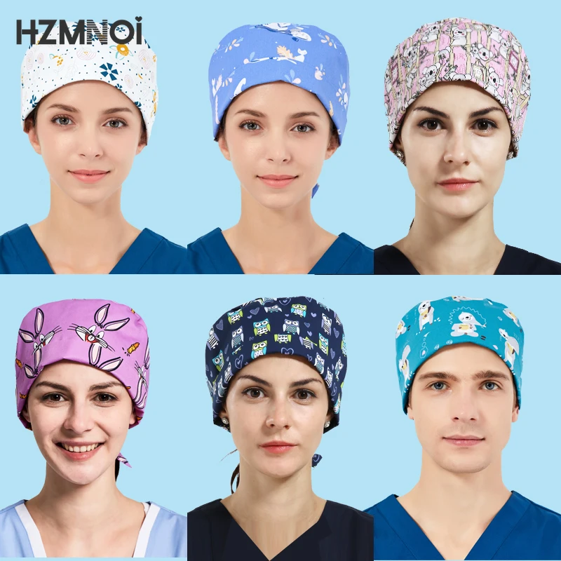 

High-quality Fabric Printing Cap Fashion Doctor Cap Multicolor Nurse Dentist Beautician Scrub Cap Pharmacy Gourd Chef Headscarf