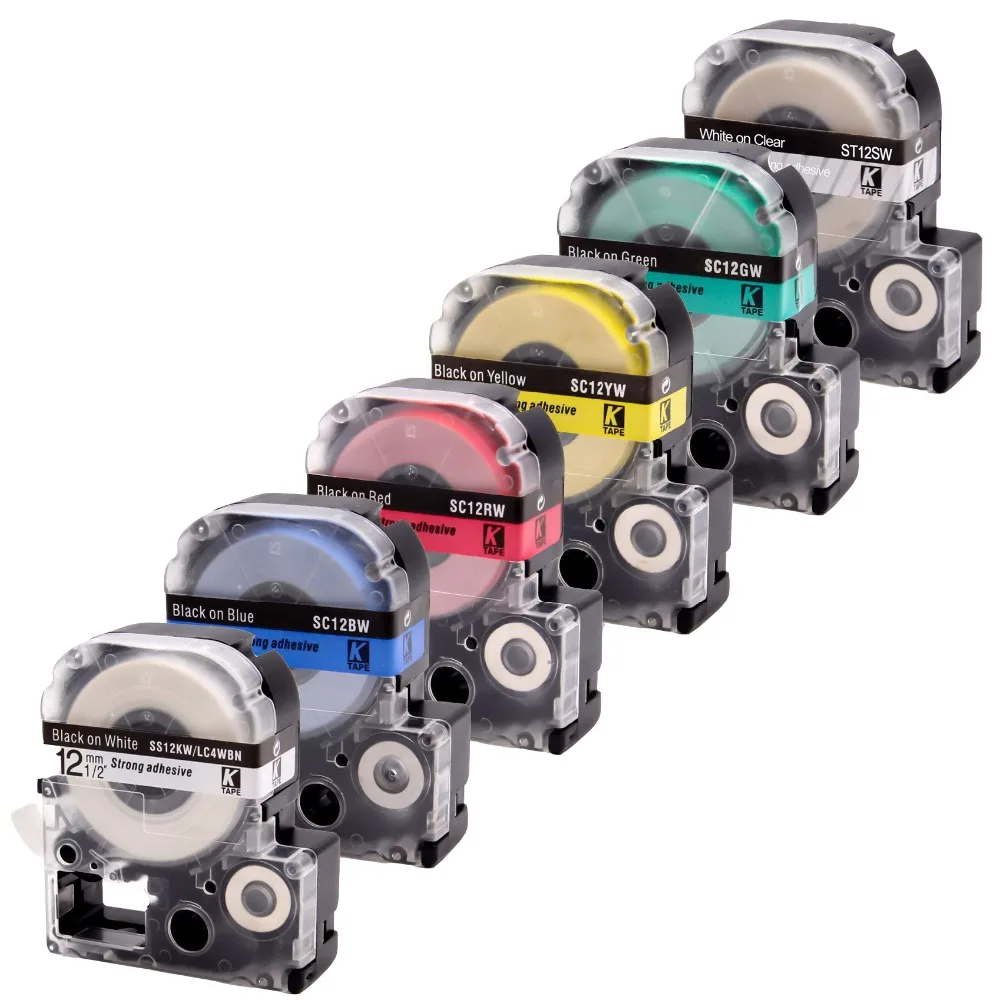 Многоцветный SS12KW LC-4WBN9 Epson совместимый/KingJim кассеты ярлыка SS9KW SS18KW SC12YW SC12RW SC12BW для LW-300 LW-400 LW-600P