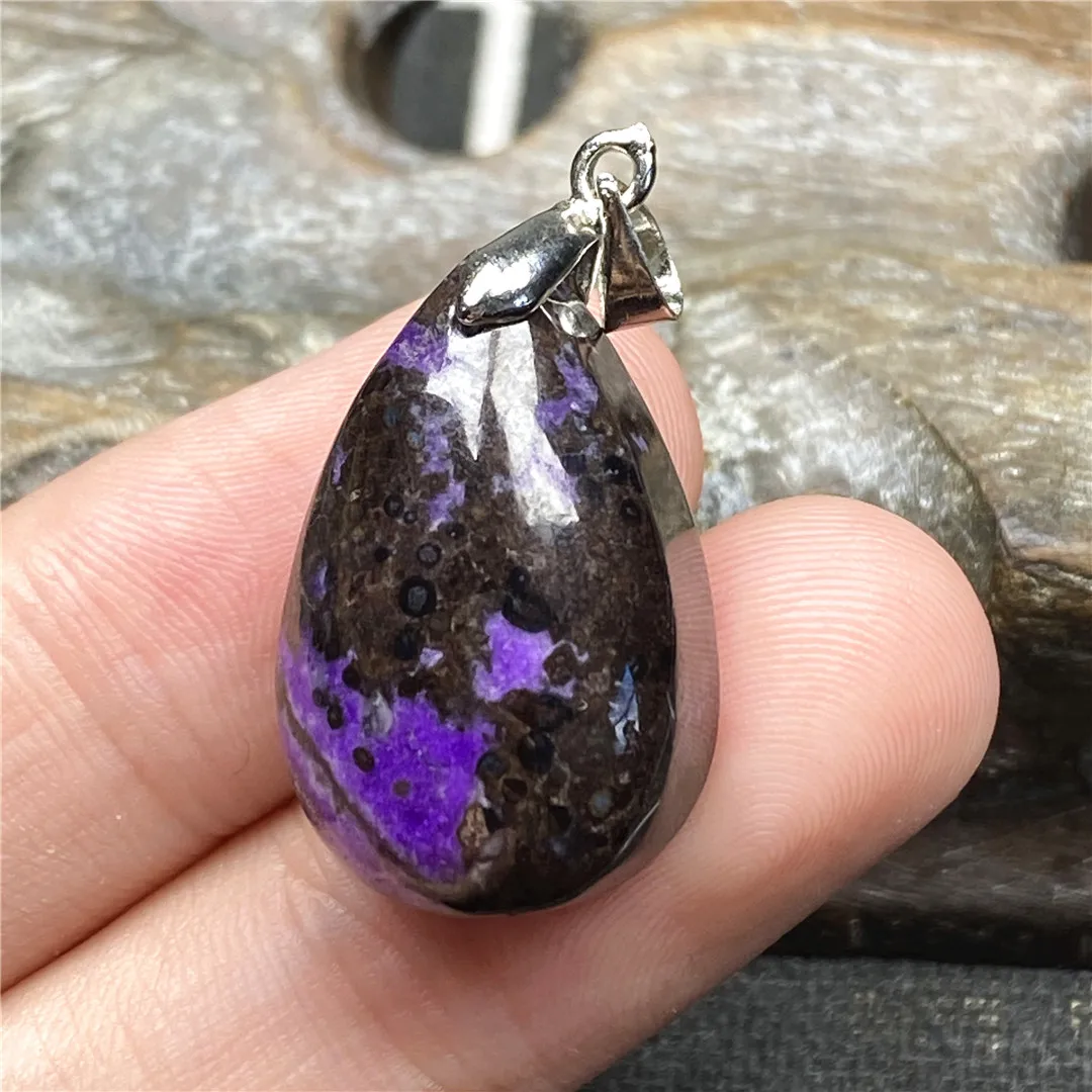 

Top Natural Royal Purple Sugilite Crystal Pendant Jewelry For Women Man Healing 24x15x10mm Beads Silver Anticancer Stone AAAAA