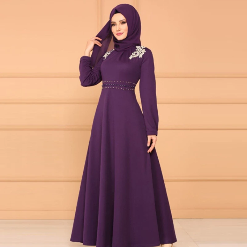 Мусульманская абайя для женщин платье с высокой талией длинным рукавом и