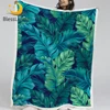 BlessLiving 3D Palm Leaves Throw Blanket Tropical Leaf Sherpa Blanket Turquoise Green Soft Fleece Blanket Plush Bedspreads Koce 1