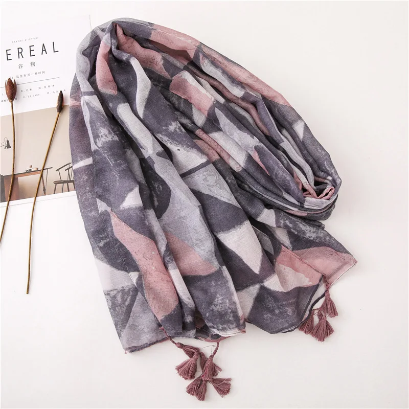 Женский хлопковый шарф хиджаб в богемном стиле с масляным принтом шали и