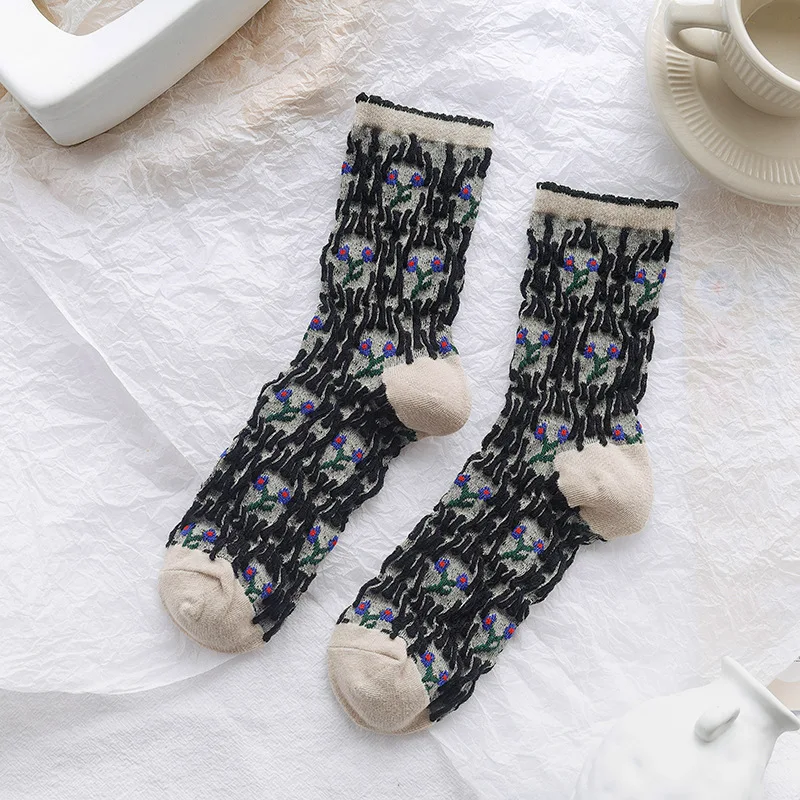 

Cartoon Socks Women Floral Cotton Sock for Woman Colorful Adult Kawaii Ladies Elegant High Spring Autumn Female Trendy Skarpetki
