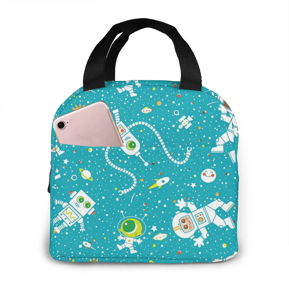 

Мультяшный астронавт, космос, корабль, холщовая Портативная сумка-холодильник для ланча, термоизолированные Многофункциональные Пищевые пакеты, пищевой Ланч-бокс для пикника