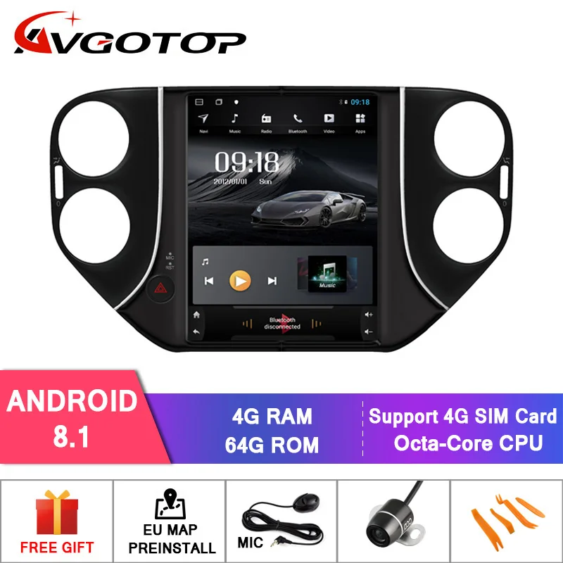 AVGOTOP Android 8,1 Tesla вертикальный экран сенсорный экран Автомагнитола gps 2din для 2007-2011 VW Tiguan 4+ 64 Гб встроенная карта