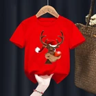 Белая футболка для мальчиков и девочек с милым рождественским принтом оленя, красная летняя Милая забавная одежда для маленьких детей Y2K, Прямая поставка