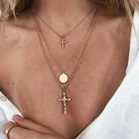 fashionable new womens multi layer cross disc pendant necklace group a0116
