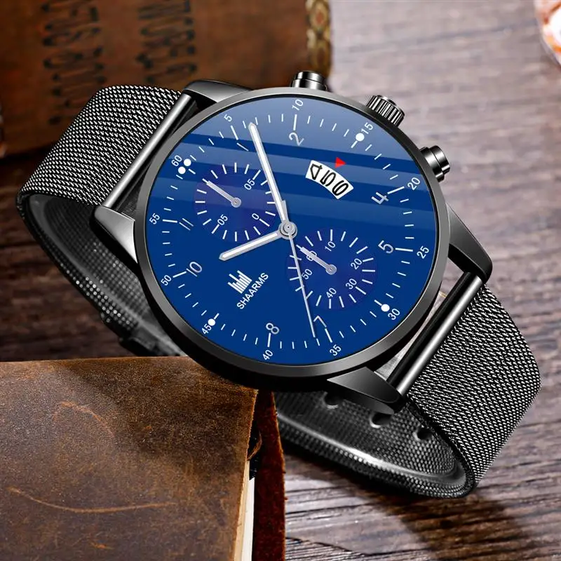 SHAARMS с сетчатым ремешком серебряные часы из нержавеющей стали аналоговые