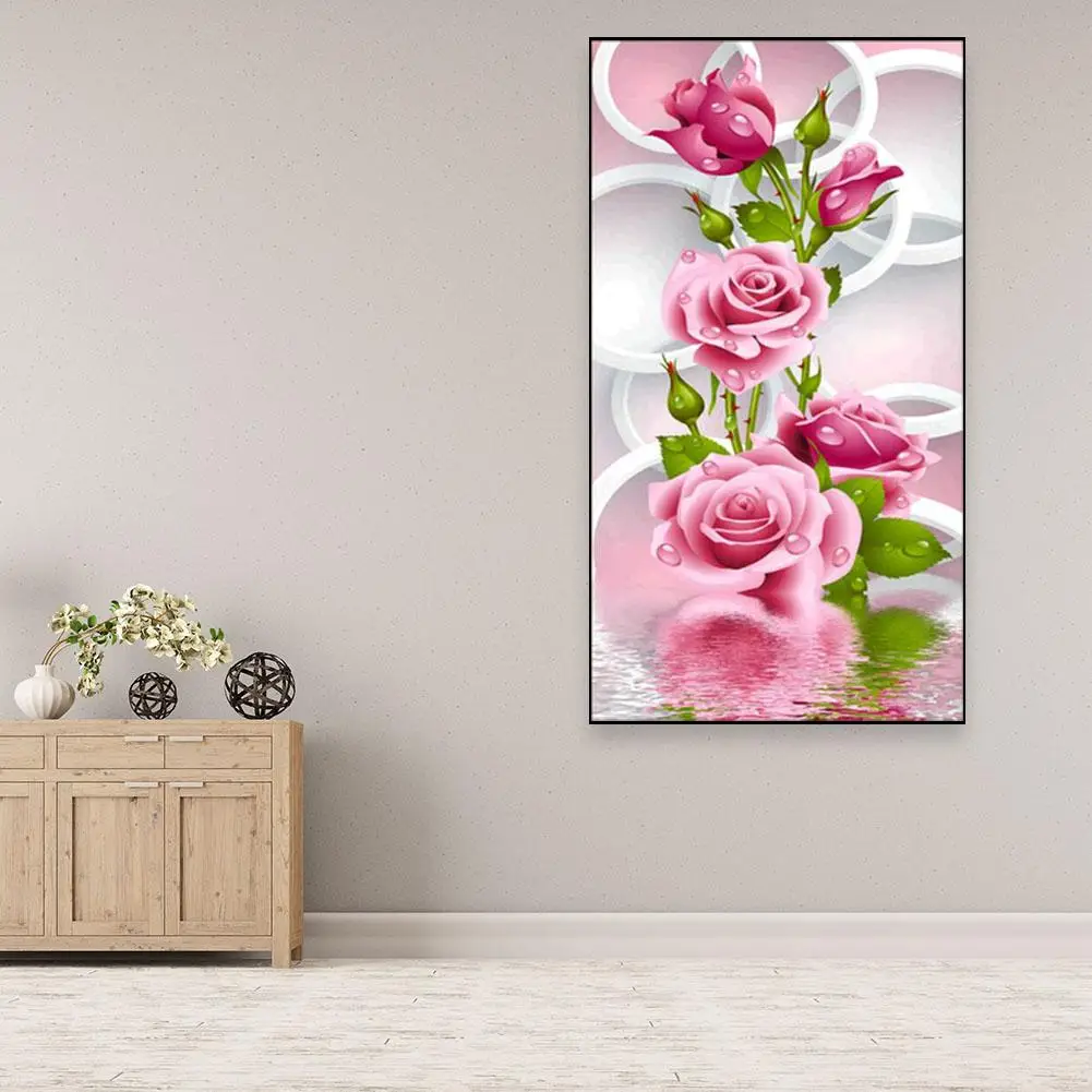 5D Full Drill Mosaic Round Diamond DIY Painting Pink Flower Handmade Cross Stitch Craft Embroidery Kits Household Decor | Дом и сад