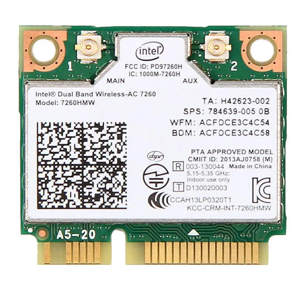 

7260AC 7260HMW для Intel 2,4G/5G Двухдиапазонная Wi-Fi беспроводная сеть Bluetooth MINI /a/b/g/n/ac 802.11AC 4,0 Card модуль PCIE J2K1