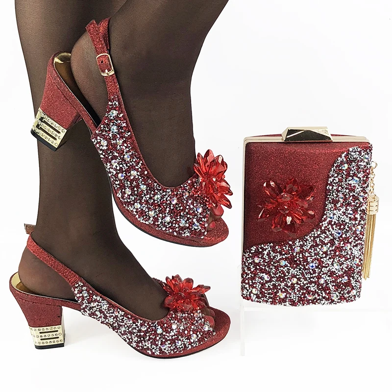 

doershow New Arrival African Wedding good Shoes and Bag Set red Italian Shoes with Matching Bags Nigerian Women party! !SDA1-16