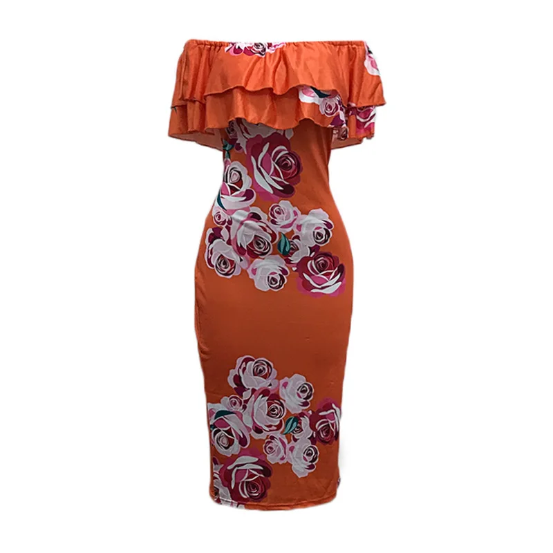 

Women Summer Oversized Ruffle Dress Female Backless Dress Slash Neck Dresses Lady Print Strapless Vestidos Chiffon Robe JS0082