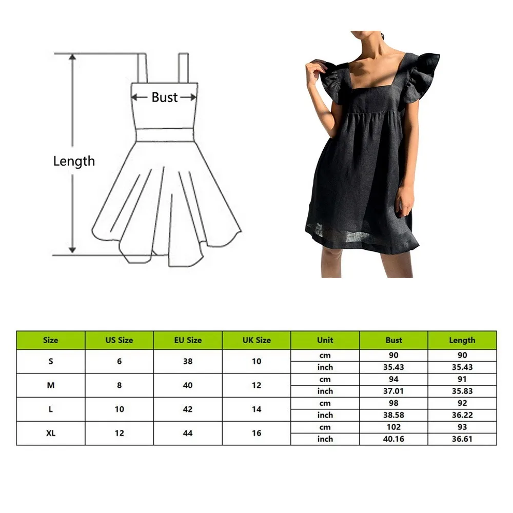 

Casual Square Collar Burrerfly Sleeve Mini Sweet Dress Women Summer Backless High Wasit Cute Loose Linen Party Vestido Dress